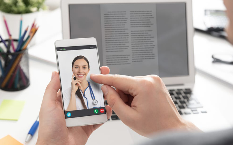 Doctor speaking on a video call